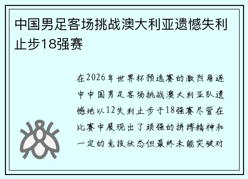 中国男足客场挑战澳大利亚遗憾失利止步18强赛